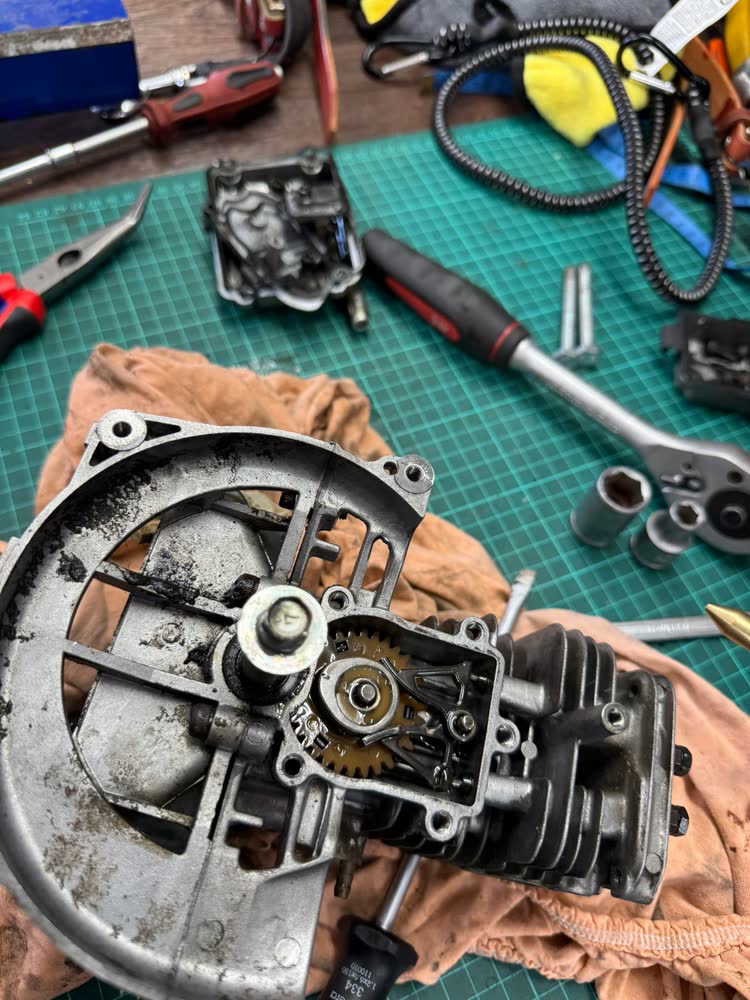 Rozebraný motor zahradní techniky